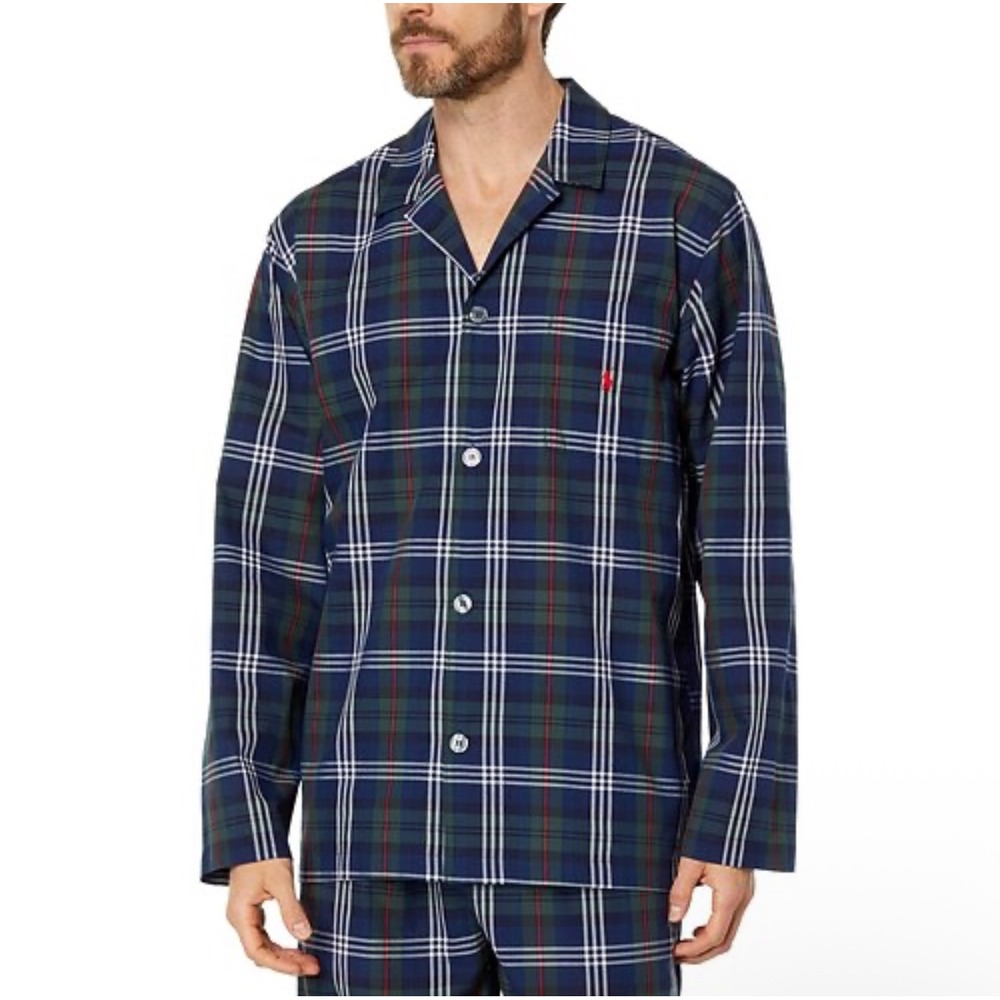 Polo Ralph Lauren Plaid Cotton Pajama‎ Shirt L NWOT | Classic Navy Tartan